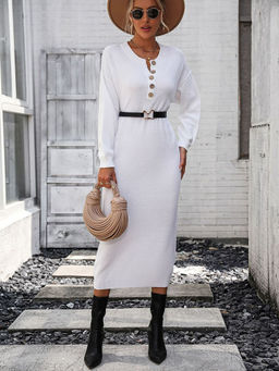 Oh Rare - Button Sweater Dress Sweater for Women White