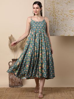 FASHOR - Ethnic Floral Printed Flared Midi Dress