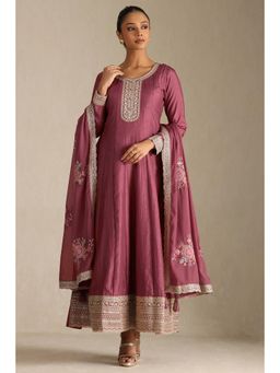 Soch - Womens Onion Pink Viscose Blend Embroidered Kurta with Dupatta (Set of 2)