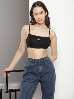 Tommy Hilfiger - Black Cotton Spaghetti-Straps Crop Top