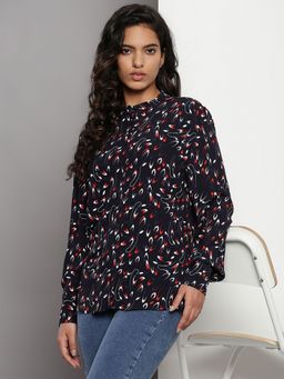 Tommy Hilfiger - Navy Blue Relaxed Viscose Band Neck Blouse