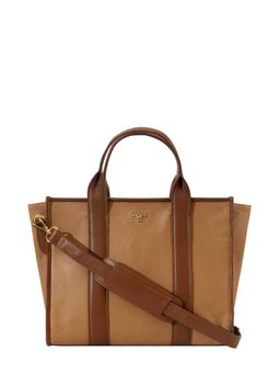 Eske - Light Tan Cognac Solid Leather Tote Bag for Women