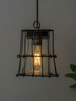 Homesake - Black Steel Industrial Pendant Mason Jar