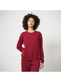 Saltpetre - Women Maroon Color Blocked Dropped Shoulder Round Neck Sweatshirt