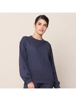 Saltpetre - Women Navy Blue Dropped Shoulder Round Neck Sweatshirt