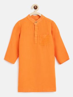 Tales & Stories - Boys Orange Rayon-tencel Solid Kurta