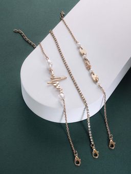 Zaveri Pearls - Set of 3 Gold Tone Diamonds & Pearl Stack Bracelets-ZPFK14510