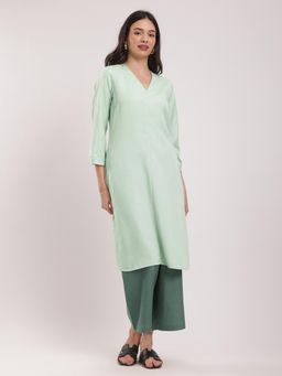 Pink Fort - Solid Relaxed Kurta Green