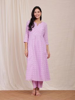 Pink Fort - Cotton Jacquard Kurta Lavender