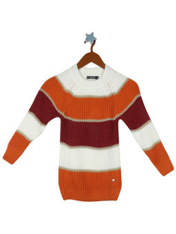 Monte Carlo - Girls Rust Cotton Blend Stripes Sweater