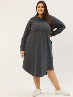 theRebelinme - Plus Size Women Charcoal Solid Color Knitted Jumper Winter Dress