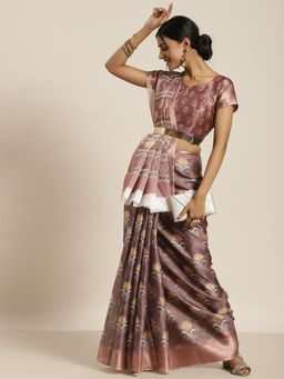 Odette - Women Mauve Silk Blend Printed Saree with Unstitched Blouse