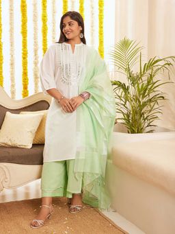 Aurelia - White Embroidered Straight Kurta