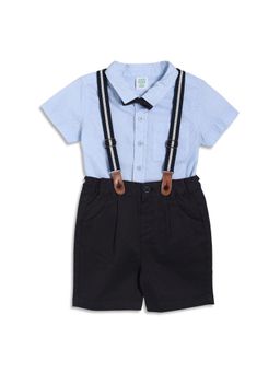 MINI KLUB - Cotton Solid Shirt with Shorts, Suspender & Bow - Blue