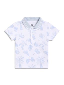 MINI KLUB - Cotton Half Sleeve Tree Printed Polo T-Shirt - White & Blue