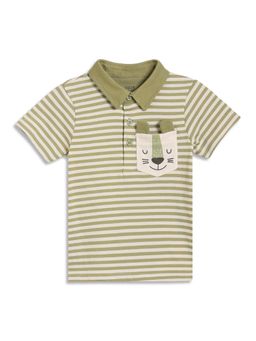 MINI KLUB - Cotton Half Sleeve Striped Polo T-Shirt - Olive Green