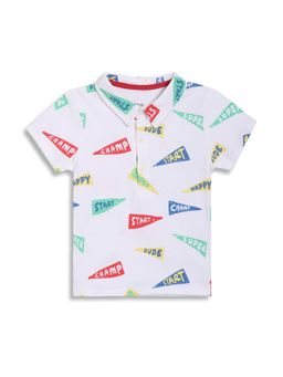 MINI KLUB - Cotton Half Sleeve Typography Polo T-Shirt - White