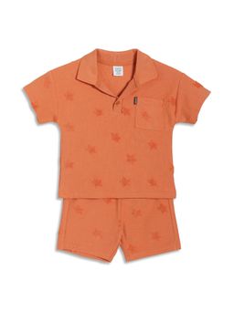MINI KLUB - Cotton Half Sleeves Self Design Clothing Co-Ords - Rust