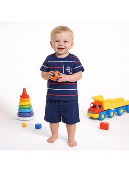 MINI KLUB - Cotton Half Sleeves Striped T-Shirt with Shorts - Navy Blue