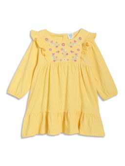 MINI KLUB - Full Sleeves Floral Embroidered Dress - Yellow