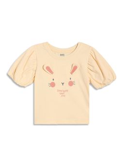 MINI KLUB - Cotton Half Sleeves Text Embroidered Top - Yellow