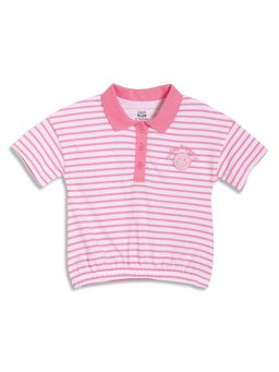 MINI KLUB - Cotton Half Sleeves Striped Top - Pink