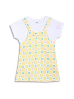 MINI KLUB - Cotton Half Sleeve Floral Pinny Dress with T-Shirt - White/Yellow