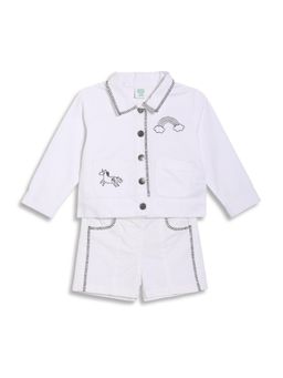 MINI KLUB - Cotton Full Sleeves Animal Embroidered Clothing Co-Ords - White