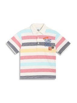 MINI KLUB - Cotton Half Sleeve Striped Polo T-Shirt - White
