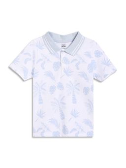 MINI KLUB - Cotton Half Sleeve Tree Printed Polo T-Shirt - White & Blue