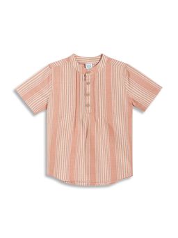 MINI KLUB - Cotton Half Sleeve Striped Shirt - Peach