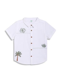 MINI KLUB - Cotton Half Sleeve Tree Embroidered Shirt - White