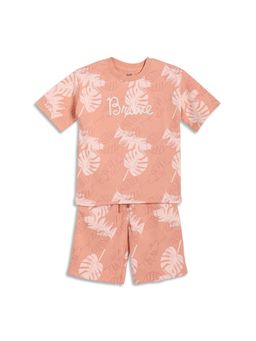 MINI KLUB - Cotton Half Sleeves Tree Printed Shirt with Shorts - Peach