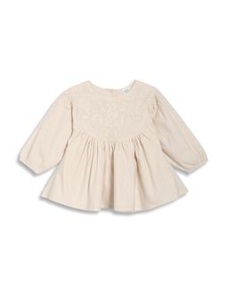 MINI KLUB - Cotton Full Sleeves Floral Embroidered Top - Beige