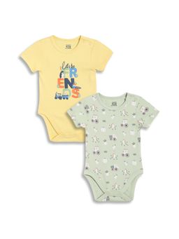 MINI KLUB - Cotton Half Sleeves Car & Bodysuits - Yellow & Grey (Pack of 2)