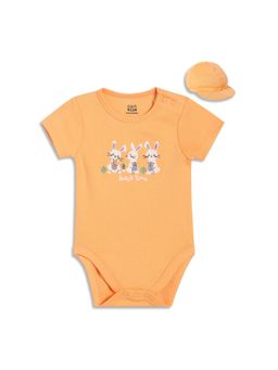 MINI KLUB - Cotton Half Sleeve Bodysuit with Cap - Orange