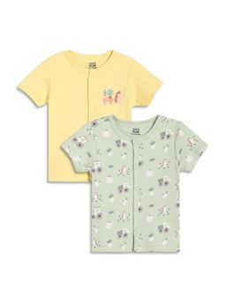 MINI KLUB - Cotton Animal Printed Vests - Yellow/Grey (Pack of 2)