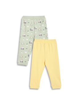 MINI KLUB - Cotton Vehicle Printed & Solid Knit Bottoms - Yellow/Green (Pack of 2)