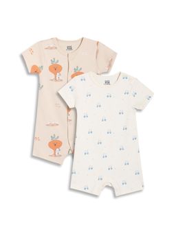 MINI KLUB - Cotton Animal & Vehicle Printed Rompers - Mauve & White (Pack of 2)