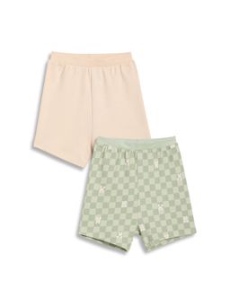 MINI KLUB - Cotton Checked & Solid Shorts - Green & Pink (Pack of 2)