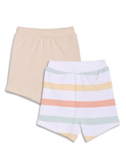 MINI KLUB - Cotton Striped & Solid Shorts - White & Beige (Pack of 2)