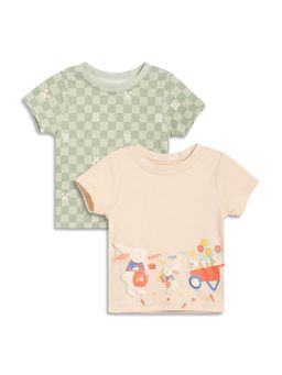 MINI KLUB - Cotton Half Sleeves T-Shirts - Green & Pink (Pack of 2)