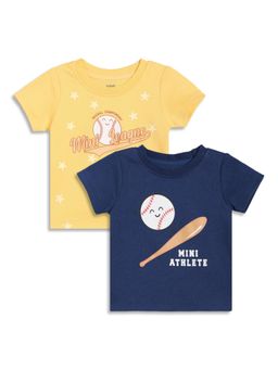 MINI KLUB - Cotton Half Sleeves Game Printed T-Shirts - Yellow & Blue (Pack of 2)
