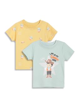 MINI KLUB - Cotton Half Sleeves Cow Boy T-Shirts - Blue & Yellow (Pack of 2)