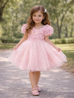Mi Arcus - Girls Baby Pink Tulle Party Dress with Floral Bodice