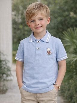 Mi Arcus - Cotton Solid Half Sleeves Polo Neck T Shirt- Blue