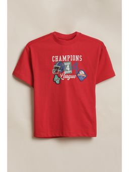 Allen Solly - Boys Red Graphic Print Crew Neck T-Shirt