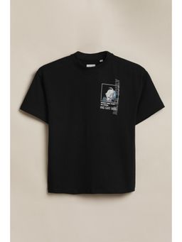 Allen Solly - Boys Black Graphic Print Crew Neck T-Shirt