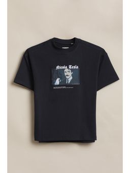 Allen Solly - Boys Navy Blue Graphic Print Crew Neck T-Shirt