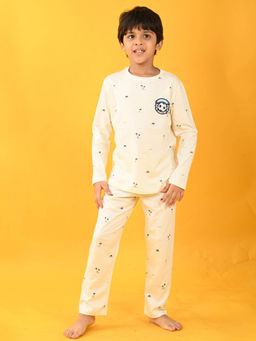 ANTHRILO - Agrentina Palm Print Full Sleeve Pyjama-Off White (Set of 2)